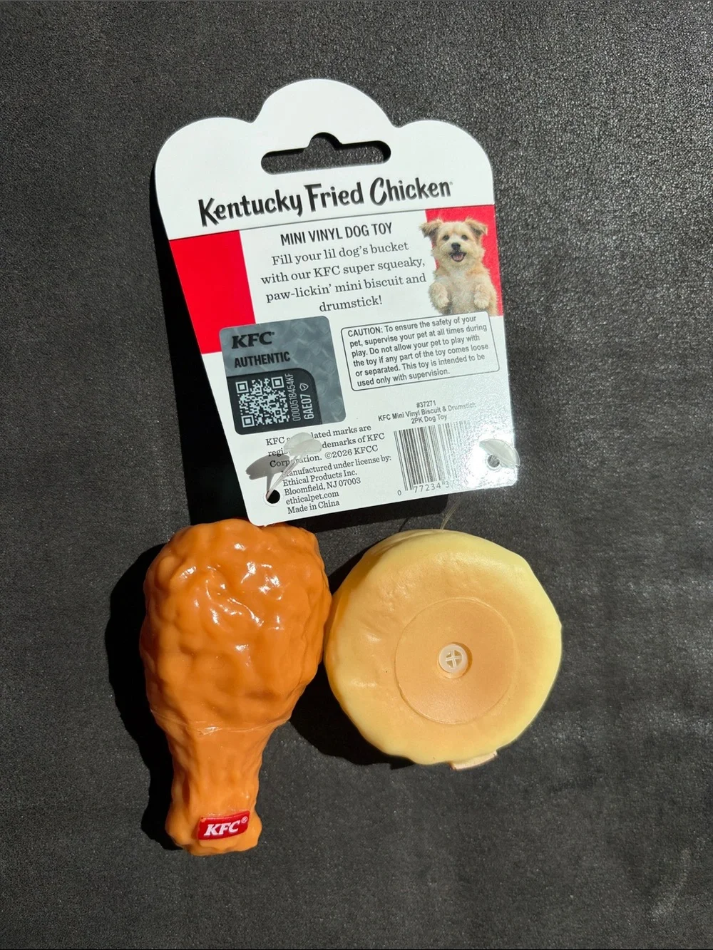 Mini Biscuit & Drumstick Vinyl Dog Toy - Beige & Orange